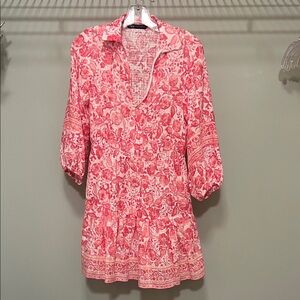 Zara Pink White Floral V-Neck Dress